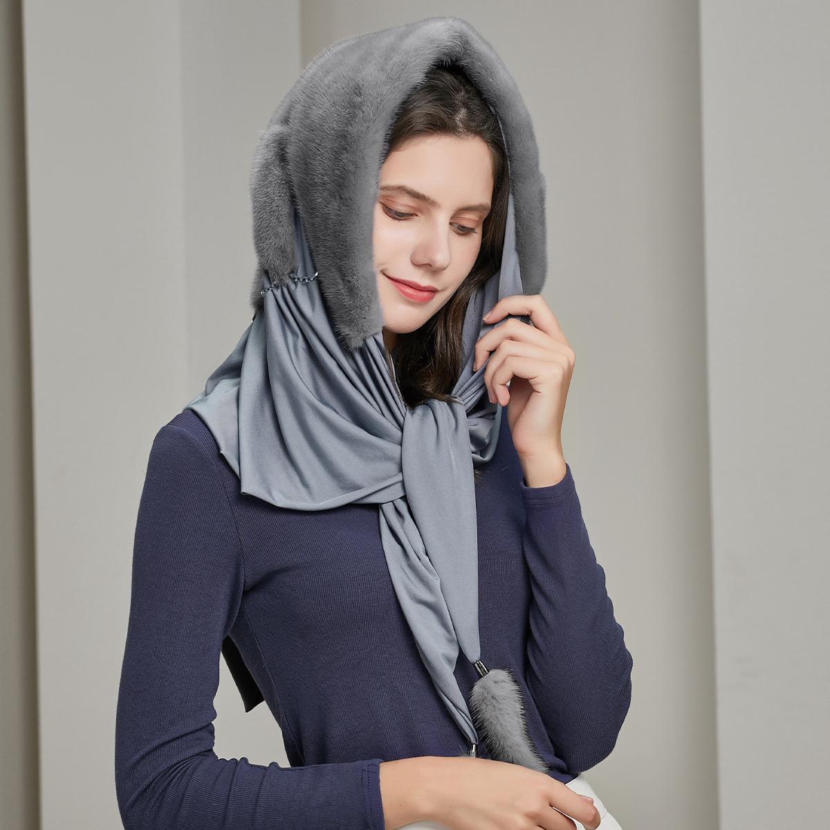 

Экологичная шапка из искусственного меха норки, шарф, цельный платок, женский шарф, шапка One size темно-серого