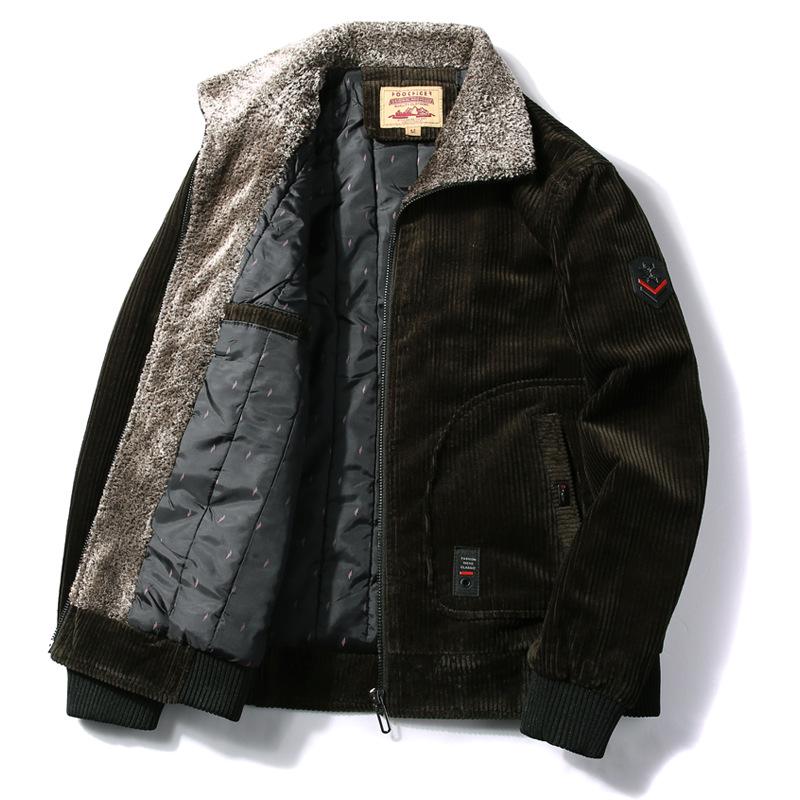 

Men s Winter Corduroy Jacket – Plus Size, Thickened Velvet Lining, Casual Loose Fit, Ribbed for Cold Protection. 3XL темно-зелений колір