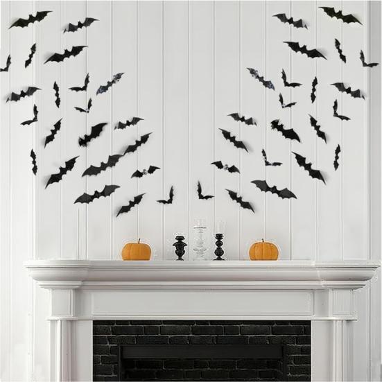 Halloween Bats Decorations Outdoor Indoor 3D Bat Stickers Horror Gothic Theme Paint-Safe Adhesive Waterproof Decals