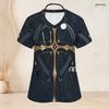 Women Plus Size Eagle Printed Nurse Scrub Top V Neck Short Sleeve With Front Pockets