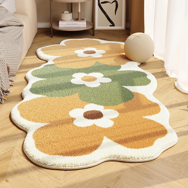 Thick, Wear-Resistant Faux Cashmere Floral Floor Mat - Ideal for Bedroom & Living Room