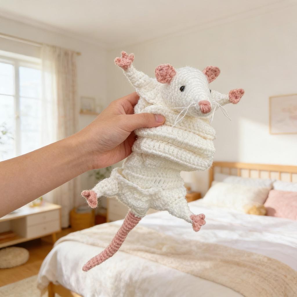 Handmade Crochet Rat Scarf – Funny Cozy Animal Scarf, Whimsical Warm Neck Wrap, Meaningful Gift For Wint