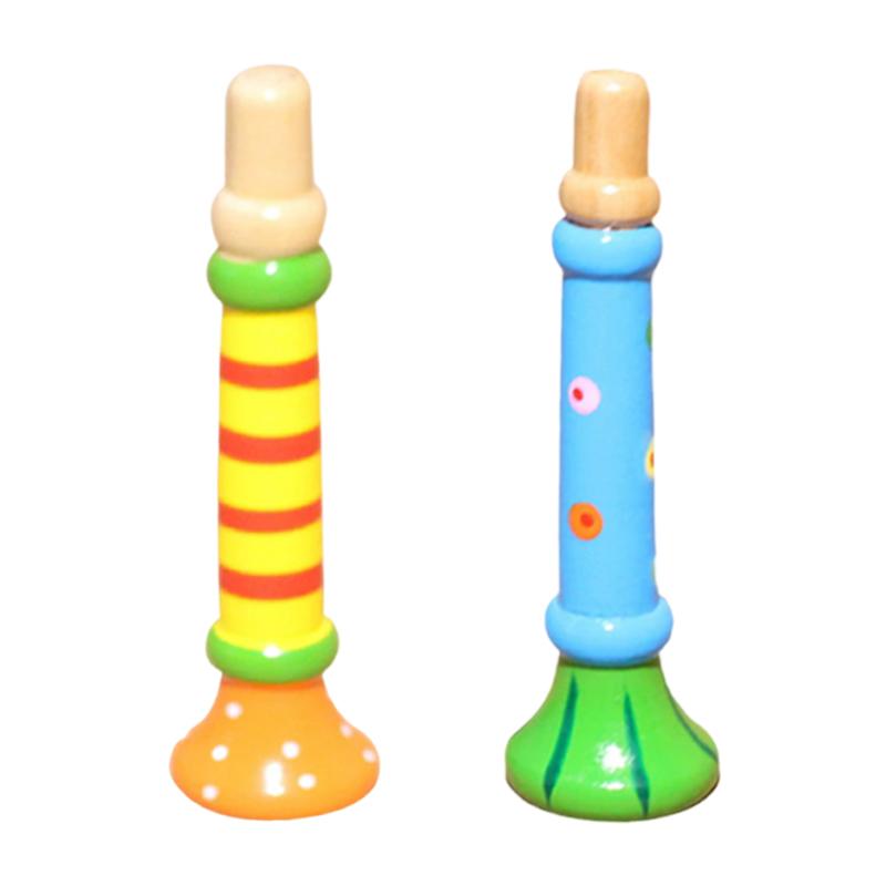 2pcs Children Wooden Trumpet Toy Kids Whistle Horn Musical Instrument Early Educational Montessori Toys Sound Training Games TMZ