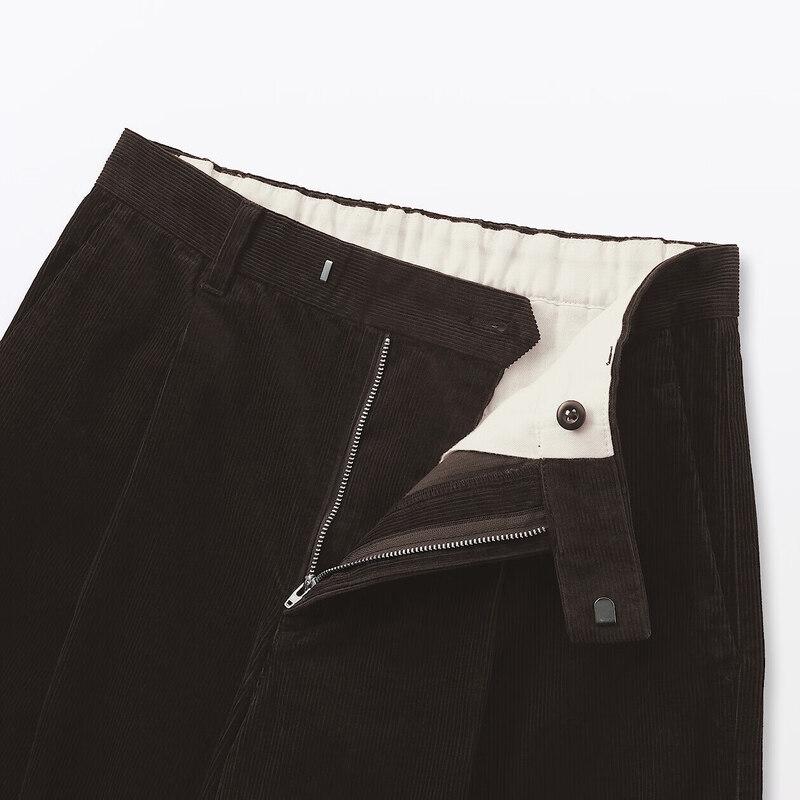 MUJI Women's Cotton Blend Corduroy Pleated Wide-Leg Pants