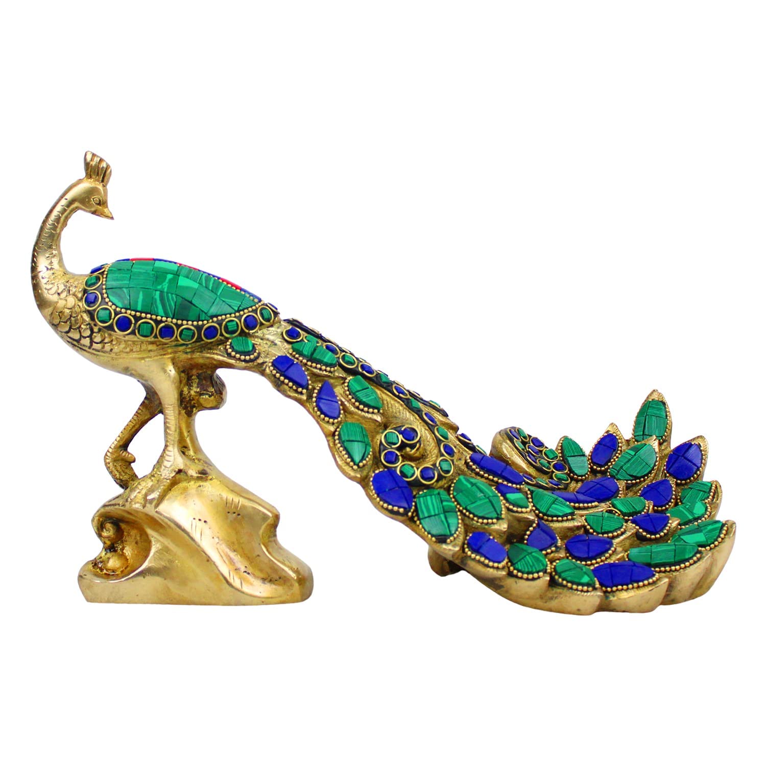 Pure Brass Unique Home Decor Item, Peacock Idol, Office Decor Length - 12 Inch