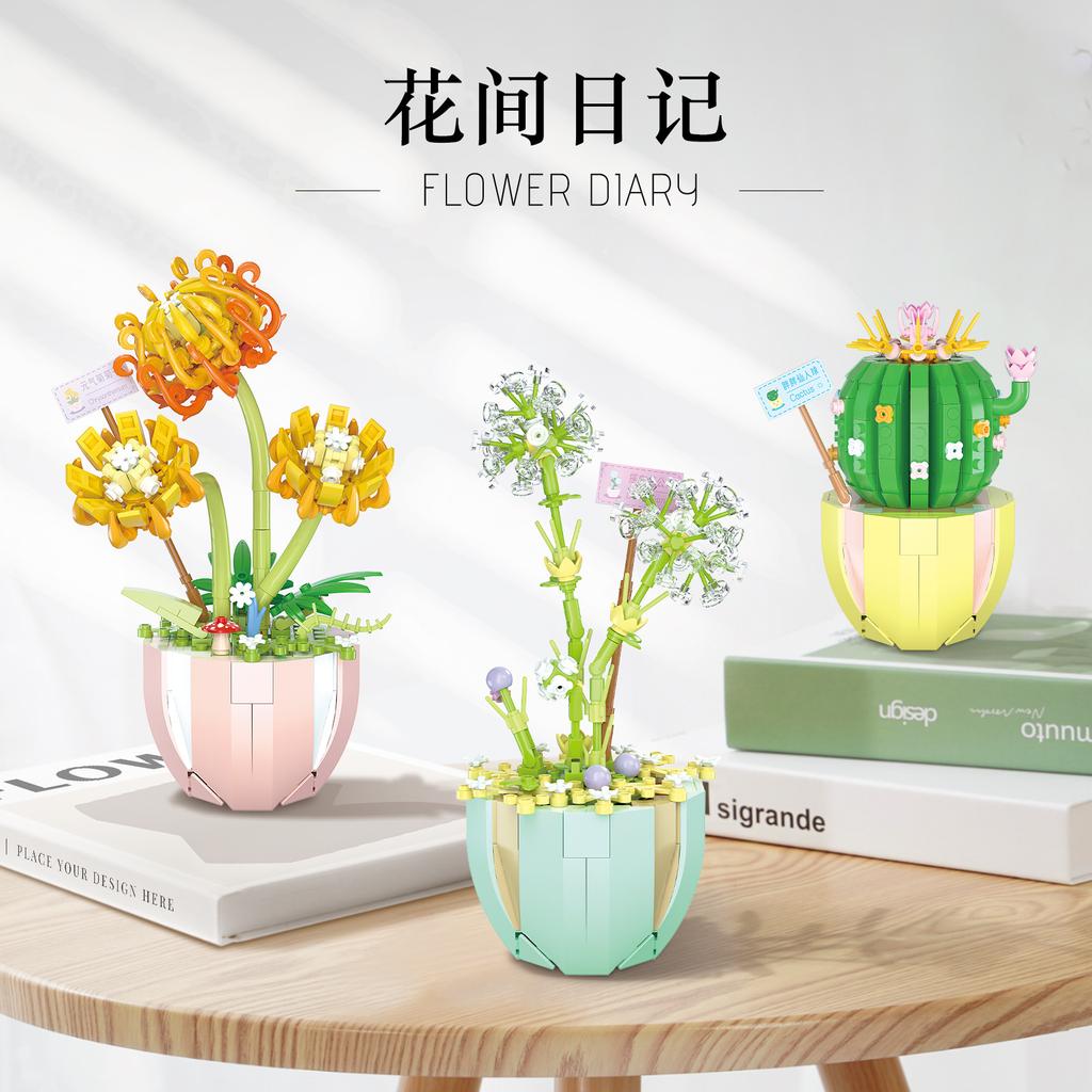 Weile Chuangxiang Small Particle Bouquet Potted Plant Building Block Flower Diary Desktop Ornament Gift Assembled Building Block Toy
