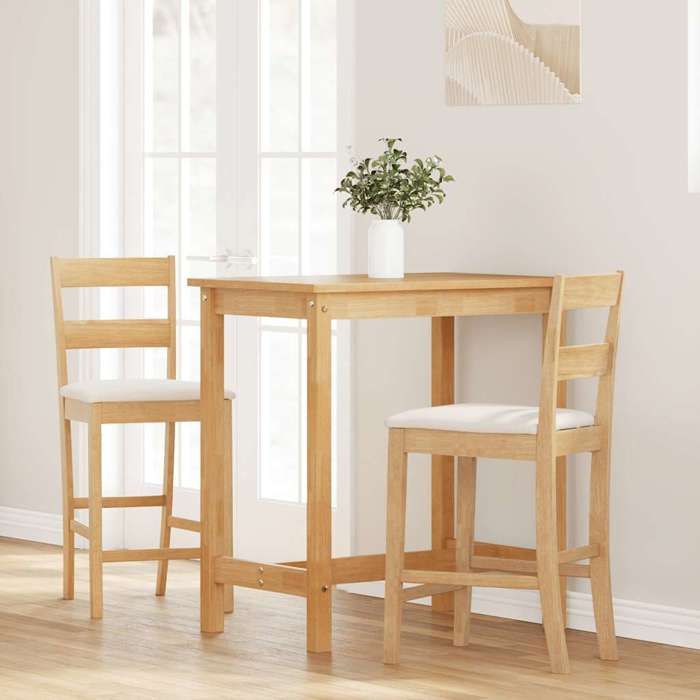 VidaXL Tabourets de bar avec coussins 2pcs naturel bois massif d'hévéa, chaise, chaise de bar de cuisine, chaise de bistrot 4102557