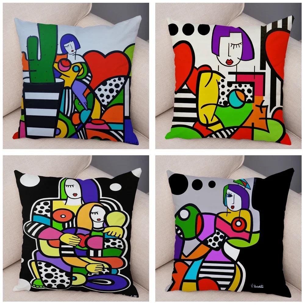 Geometric Cartoon Girl Decorative Pillowcase Living Room Office Ornaments Home Pillowcase