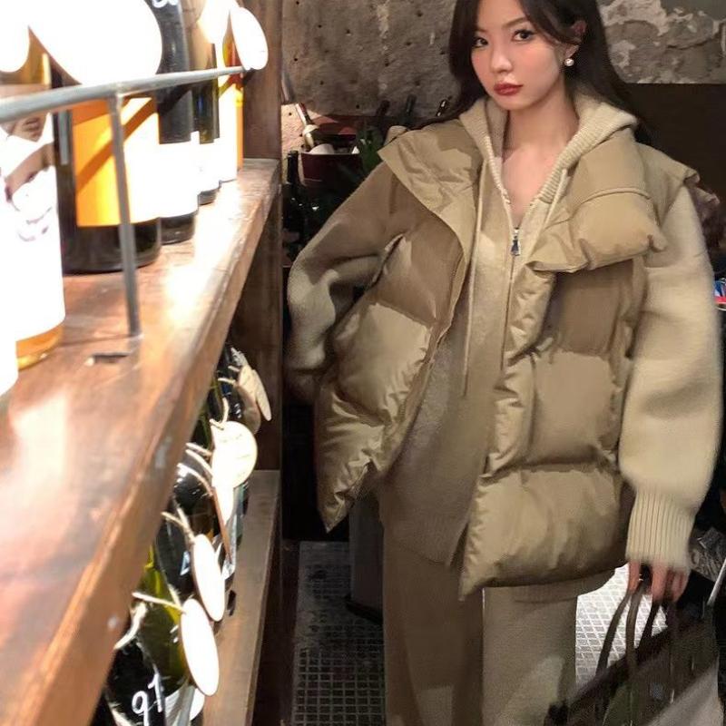Hong Kong Style Ins Autumn and Winter Down Cotton Jacket Vest Women's Loose and Versatile Vest Jacket Women's Jacket