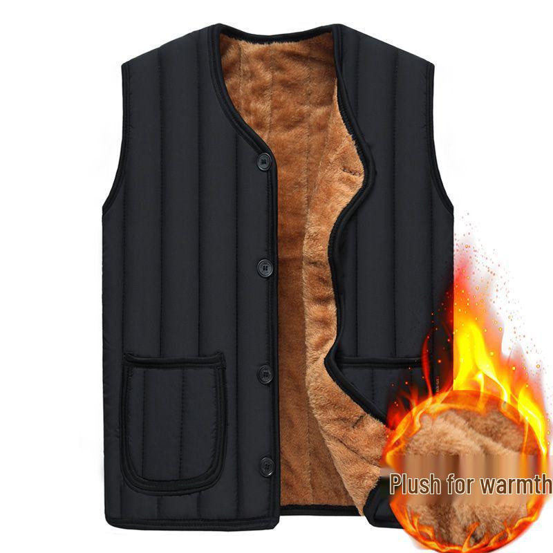 

Чоловічий великий костюм на вовняній підкладці з потовщеним бавовняним жилетом для середнього та похилого віку. XL (80-115 jin)