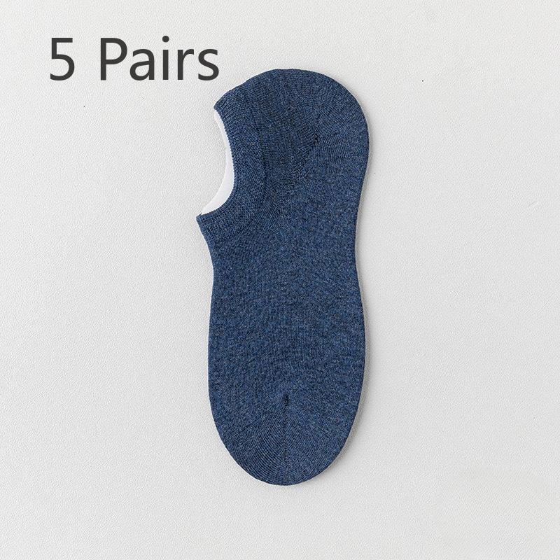 5 Pairs Boat Socks Men's Shallow Mouth Invisible Socks Spring and Summer Mesh Breathable Sweat Anti-odour Boneless Cotton Socks