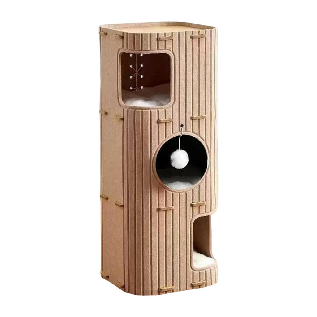 2-3 Tiers Cat House Enclosed Hut Cat Climbing Tree Kitten Scratching Post W/ Hanging Ball Toy for Cats Sleeping Resting Playing