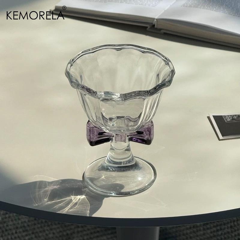 

1PCS High-Stemmed Glass Cup Creative Bowknot Drinkware Champagne Flute, Cocktail Glass Ice Cream Dessert Cup For Party With Bars 220ML фіолетовий