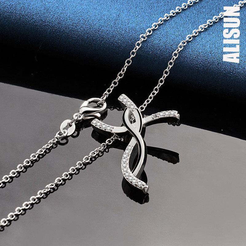 925 Sterling Silver Twisted Cross Pendant Necklace Fashionable Wedding Jewelry