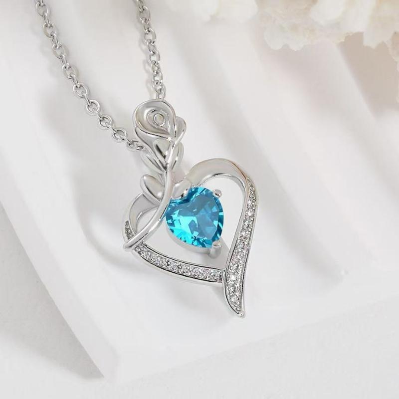 

Elegant Temperament Rose Flower Heart-shaped Pendant Necklace, Exquisite Sparkling Mother s Day Valentine s Day Gift