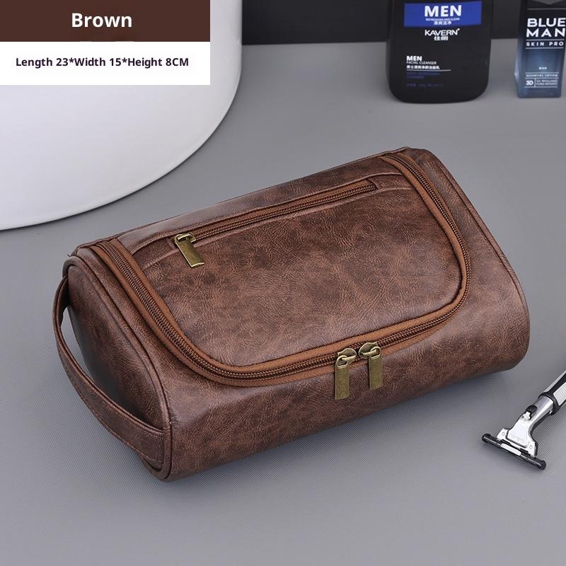 Large Capacity Men Leather Wash Bag Travel Business Trips Portable Cosmetic Bag Multi Pocket Design Handheld Leather Wash Bag LI
