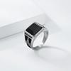 Retro Trend Titanium Steel Imitation Black Gem AG Freemason Spiral Pattern Ring for Men