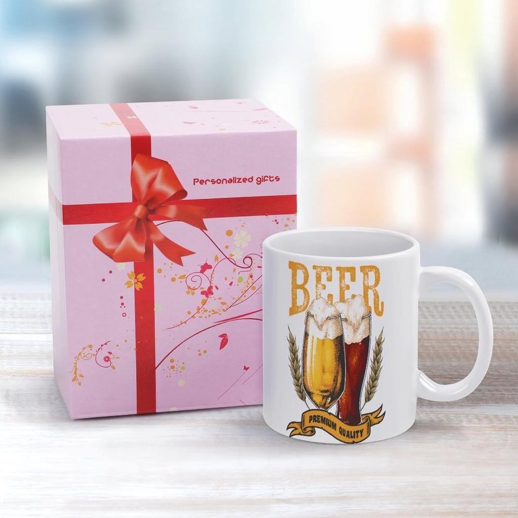 1pc 11oz White Ceramic Mug with Double-Sided Design for Beer Fans, Funny Everyday Drinkware, Ideal Gift for Birthdays and Party Lovers