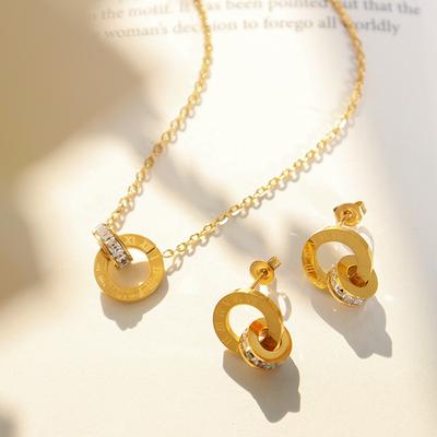 Classic Roman Numeral Crystal Stainless Steel Earrings Necklace for Women Luxury Elegant Fashion Wedding Party Jewelry Gift