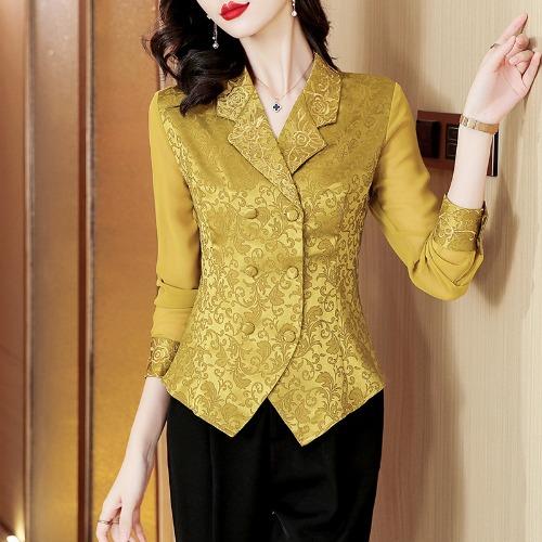 

Шелковая рубашка для женщин с длинными рукавами, весна-осень, новый стиль, рубашка, уникальная облегающая рубашка, маленькая рубашка, топ из французского атласа 3XL жёлтый