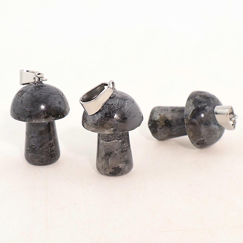 20mm Natural Crystal Mushroom Pendant Necklace - Tiger Eye & Rose Quartz