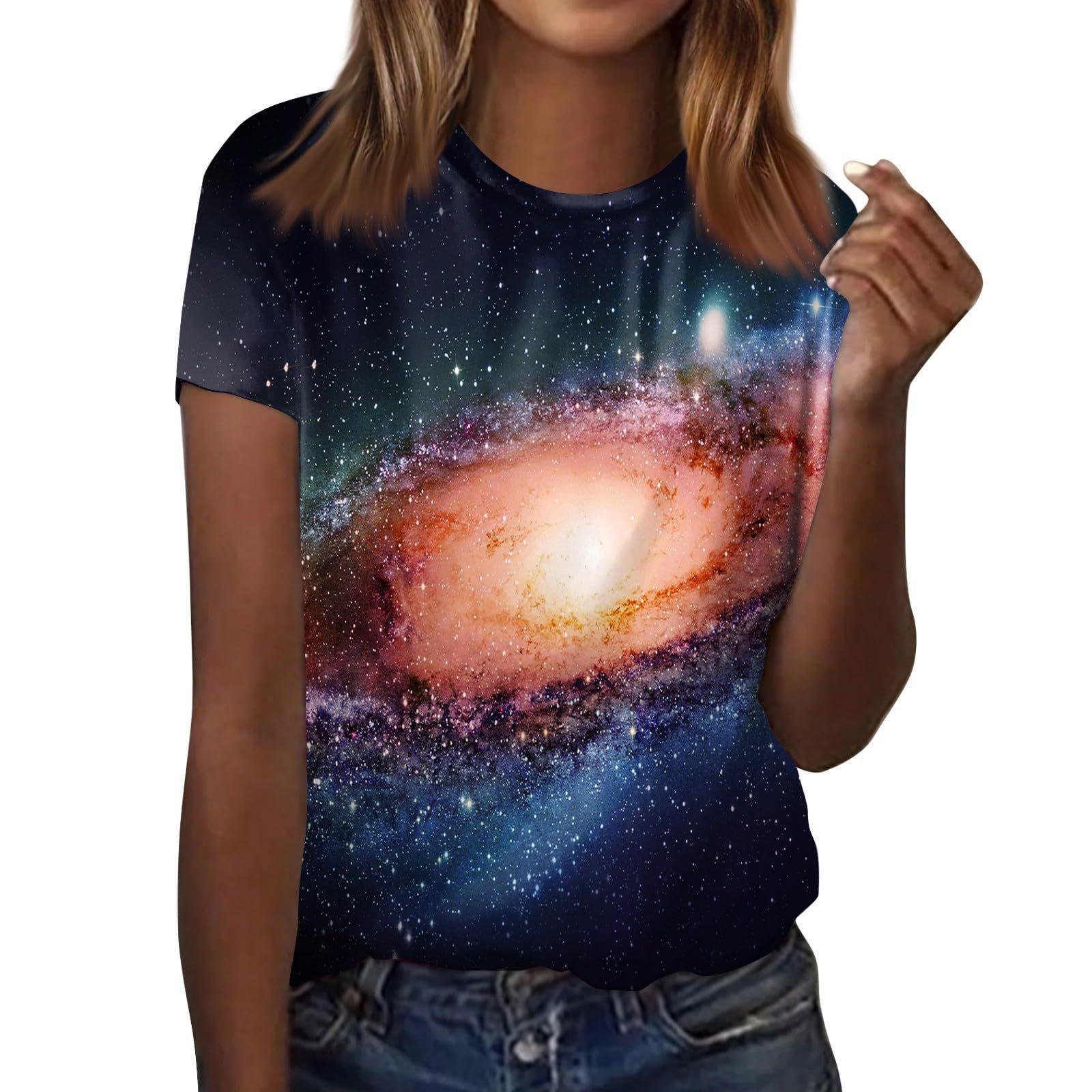 

Футболки с 3D-принтом Galaxy Universe Pattern для женщин, повседневные футболки с коротким рукавом и круглым вырезом, уличная одежда Harajuku, футболки, топы, женская одежда S