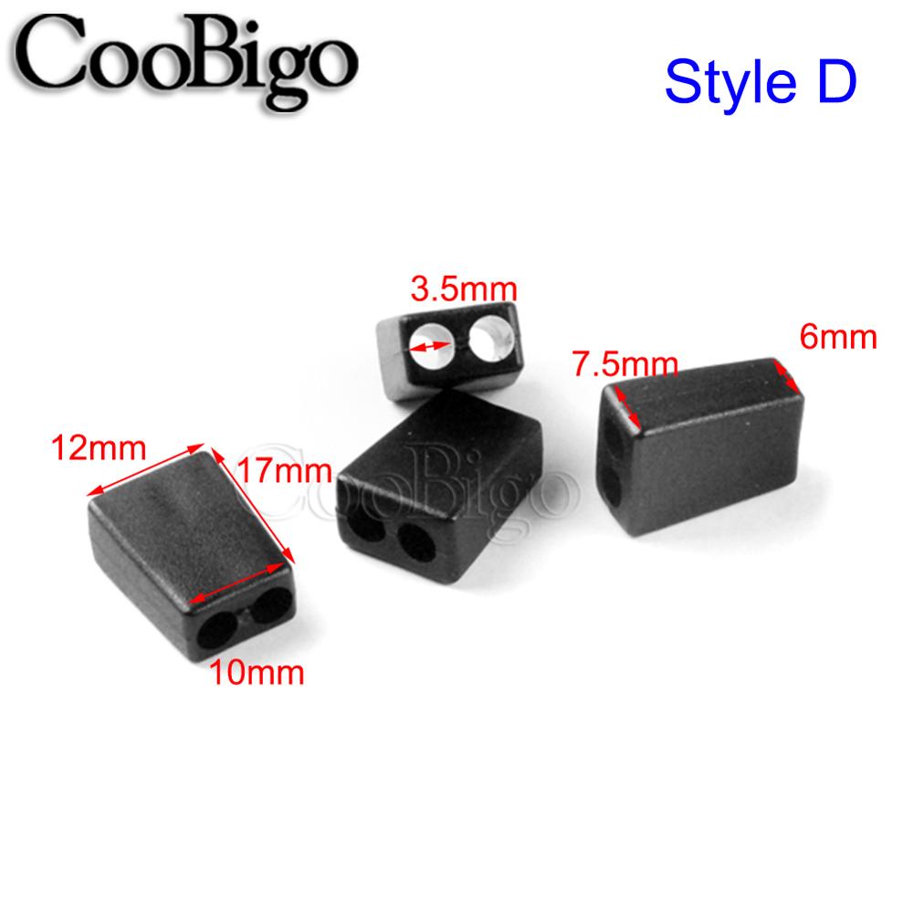 100pcs Cord Ends Lock Bell Stopper Rectangular Sliding Rope Clamp Paracord Sportswear Drawstring Bag Accessories 2 Hole Black