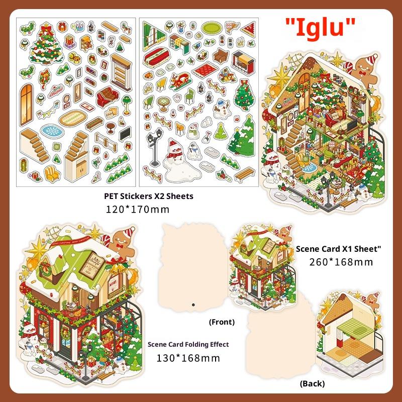 

1/4Pcs Christmas Miniature Diorama Landscape Stickers Cute Cartoon Pocket DIY Scene Decoration Aesthetic Stationery Stickers