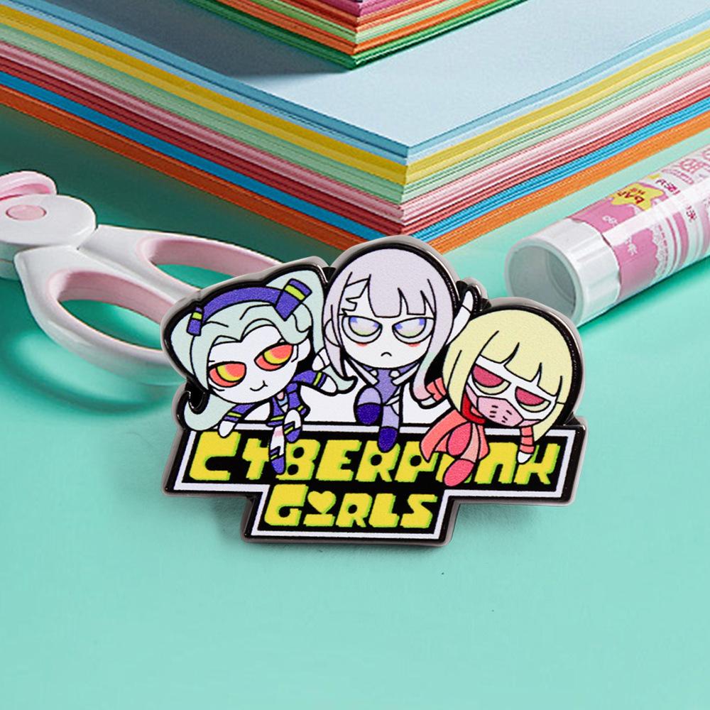 Q Version Cyberpunk Edgerunners Lucy & Rebecca Mashup Lapel Pin - Anime Fan Gift Badge