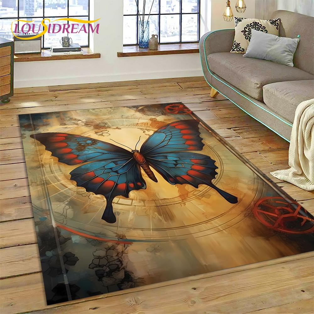 Cartoon Flower Fantasy Butterfly  HD Carpet Rug for Home Living Room Bedroom Sofa Doormat Decor,Kids Area Rug Non-slip Floor Mat