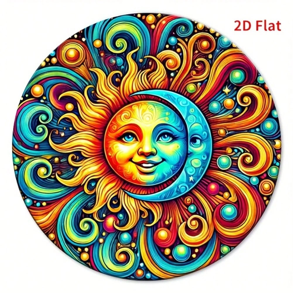 Sun and Moon Metal Wall Art Blue Gold Celestial Decor Iron Sign 20x20