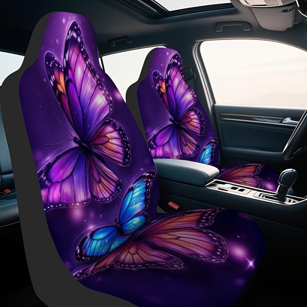 2pcs Vibrant Purple & Butterfly Floral Car Seat Covers - Washable, Universal Fit For Cars, SUVs, Trucks - Elegant Interior Decor