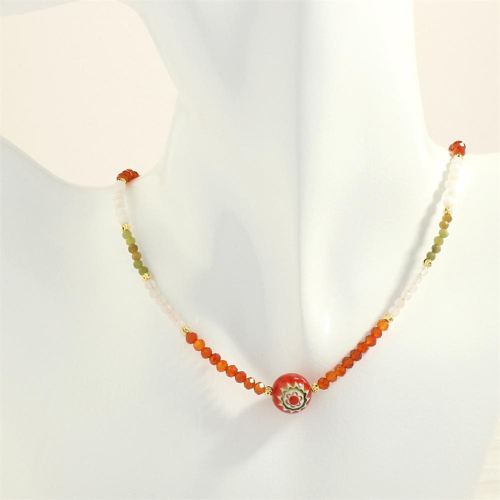 

Necklace Handcrafted Gemstone With Glass Pendant Geometric Design Fashionable Necklace Women For StyleA