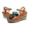 Johnature Vintage-Blumen-bequeme Wedges-Sandalen aus echtem Leder, handgefertigt, Ethno-Stil, Damenschuhe