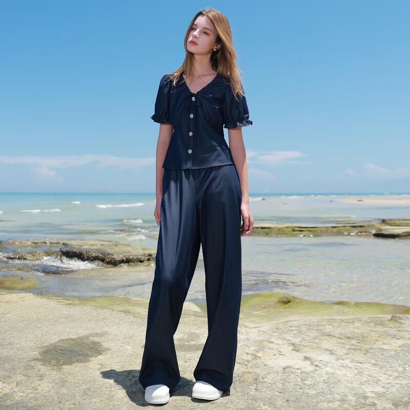 Women's Autumn V-neck Blouse & Casual Trousers Set
