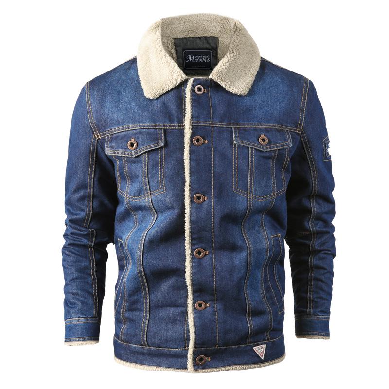 Men's Winter Fleece-Lined Denim Jacket - Loose Fit, Turn-Down Collar, Plus Size
