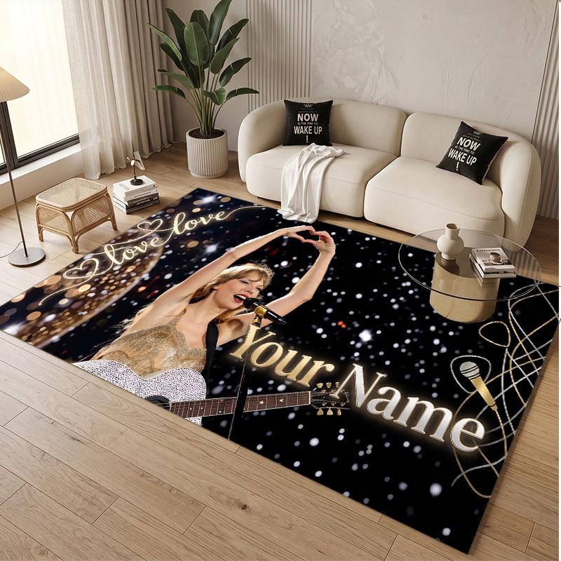 Custom Name Crystal Velvet Rug,Taylor Swift Comfortable Anti Slip Floor Mat For Room Decoration