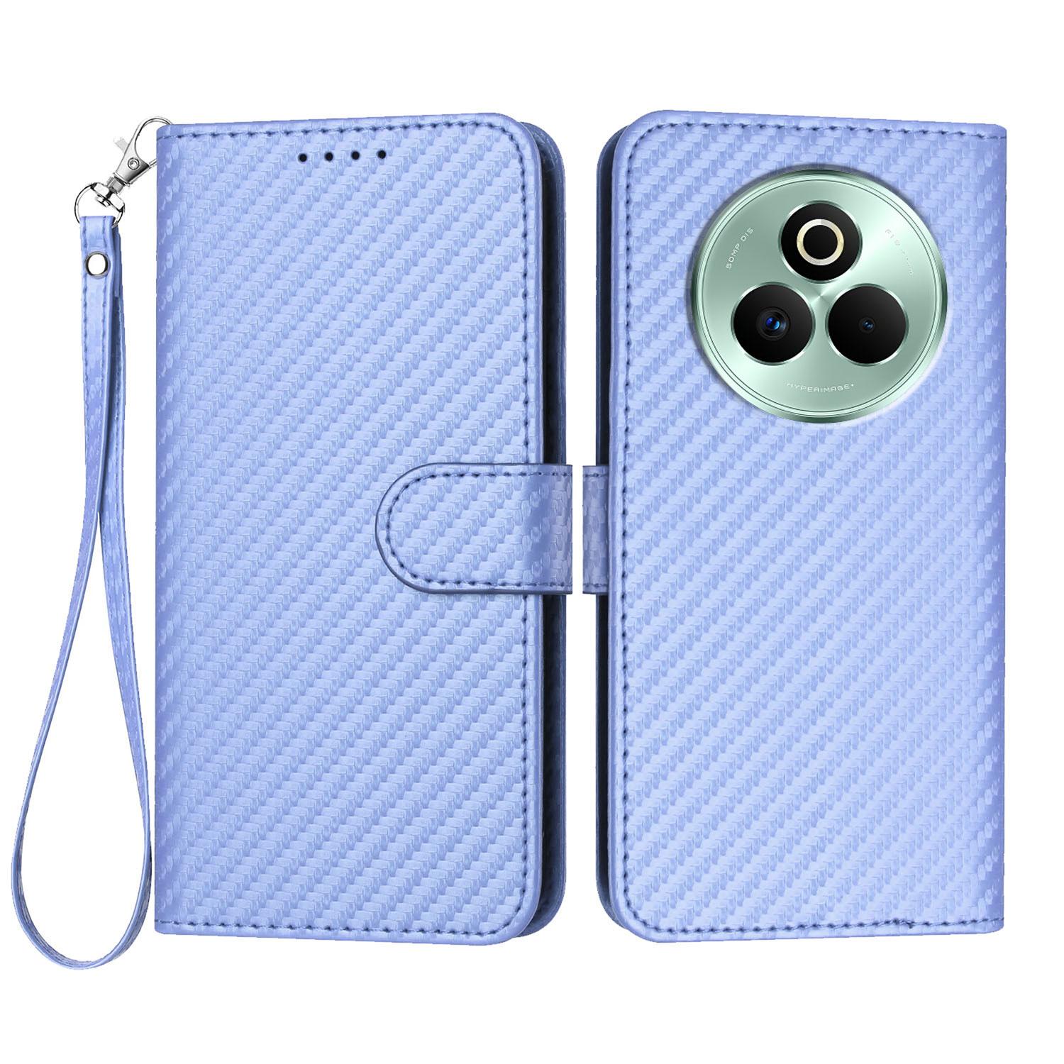 

For Realme P3 Pro 5G Wallet Case with Strap Carbon Fiber Texture Leather Mobile Cover Purple