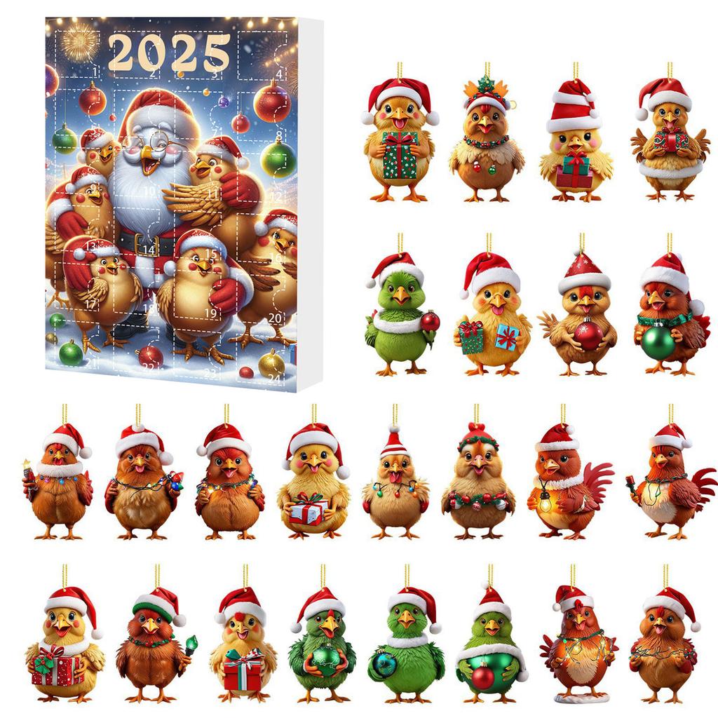 Christmas Countdown Calendar Chicken with Santa Hats Christmas Advent Calendar Christmas Tree Decoration for Kids Xmas Gifts