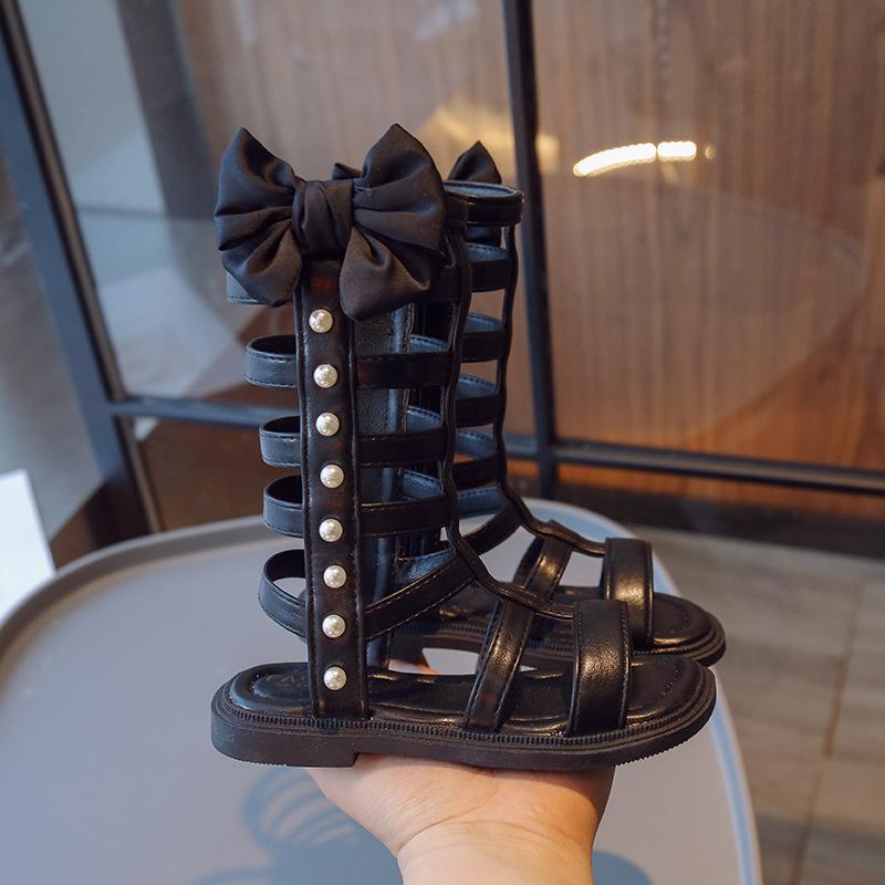 Sommer Neue Mode Hohl Mädchen Schleife Kinder Römersandalen Offene Zehen Hoher Schaft Coole Stiefel Klassenkamerad