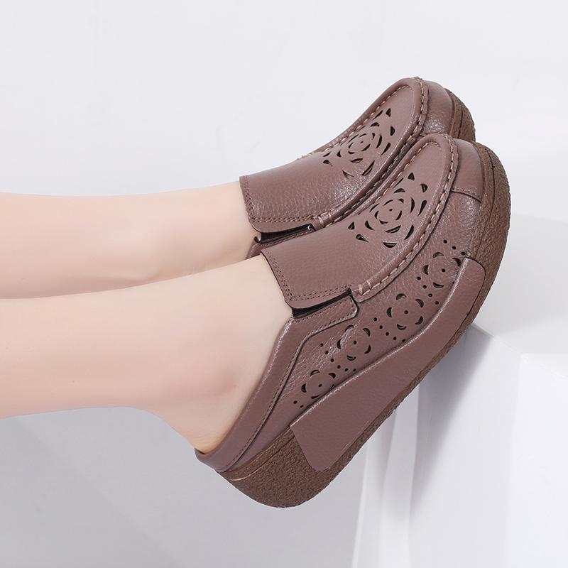 Women's Outdoor Half Slippers Women Wedge Hollowed Slippers Vintage Anti-slip Female Platform Retro Shoes Ladies Casual Shoes