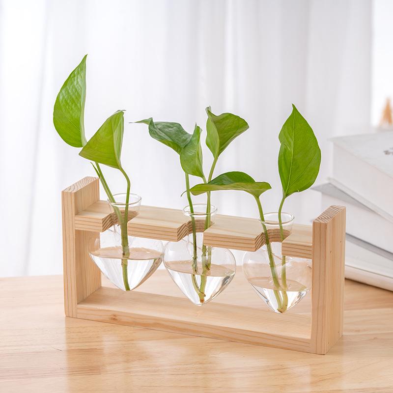 Wood & Glass Hydroponic Bottle - Simple Modern Home Decor