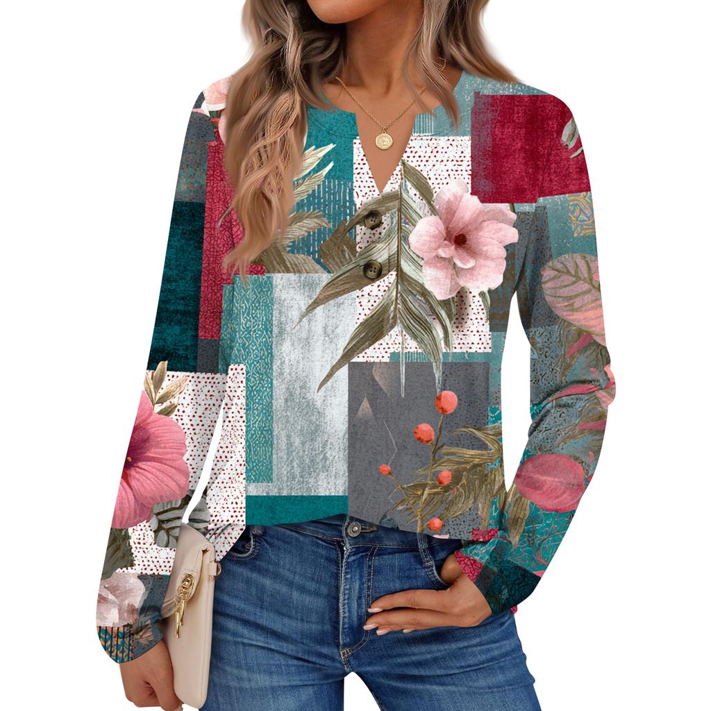 Women's Floral Print Long Sleeve  Shirt Elegant Casual Tops Trendy Shirt Tops