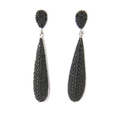 [N6907] - Black 'Sissi' Silver Earrings (rhodium-plated) - 35x7 Mm