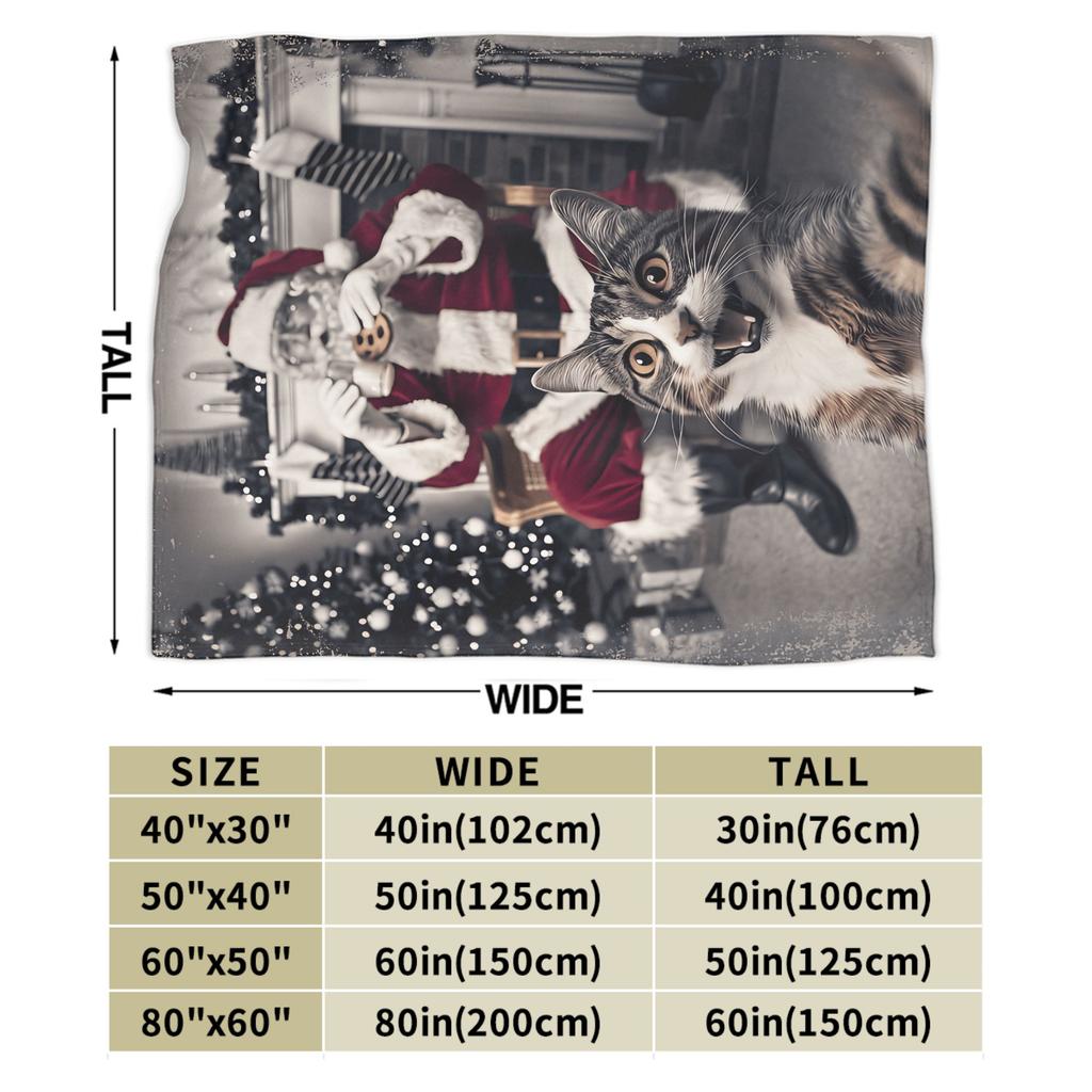 Cat Selfie with Santa Flannel Blanket Winter Soft Durable Bedding Throws for Child Living Room Pattern Bedspread Sofa Bed Cover