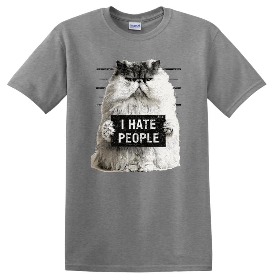 Antisocial Cat I Hate People T Shirt Funny Grumpy Introvert Meme Kitty Tee Gift 2XL