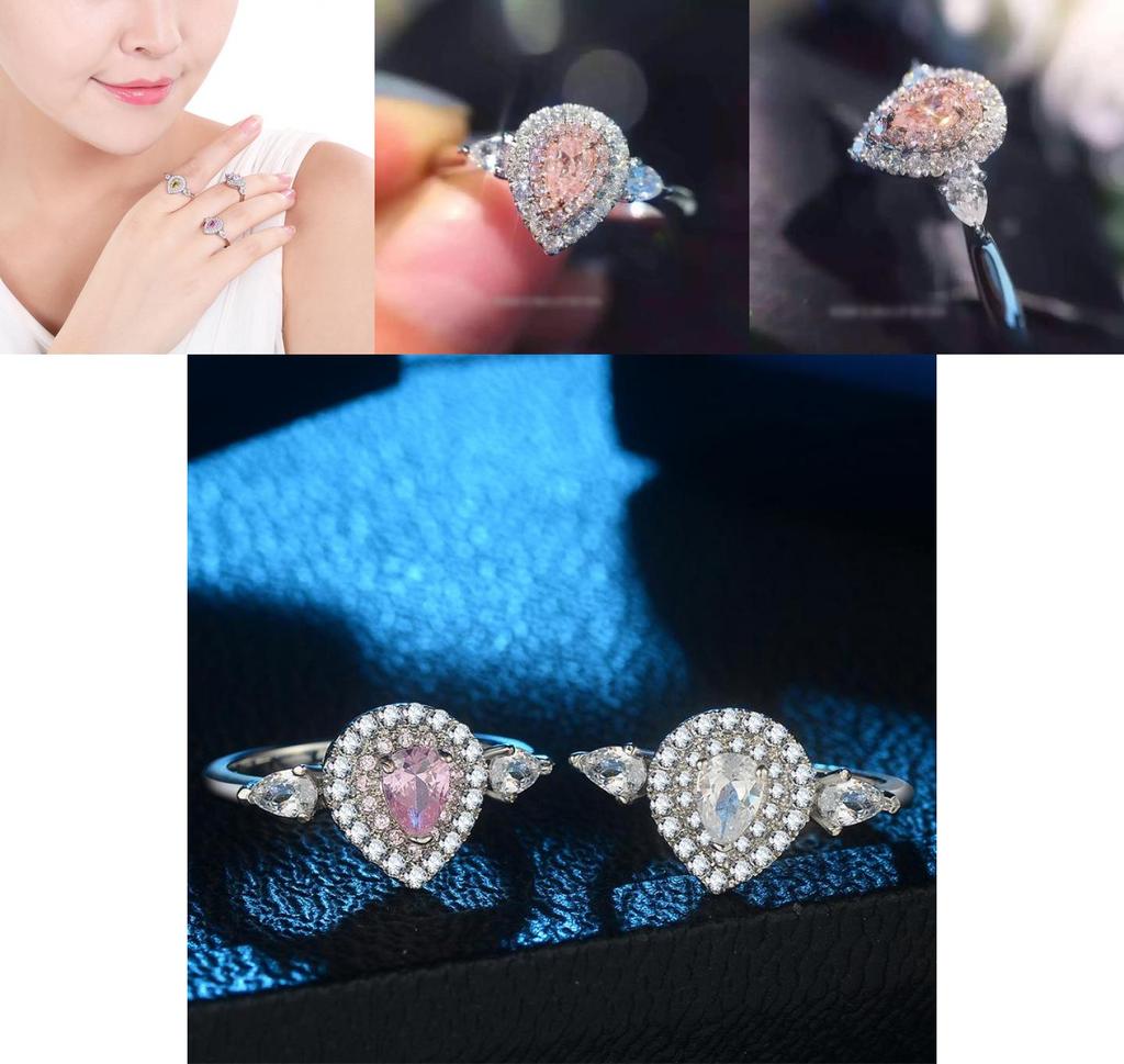Bague de Fiançailles Élégante en Diamant Rose avec un Design Classique en Forme de Goutte d'Eau pour Femmes