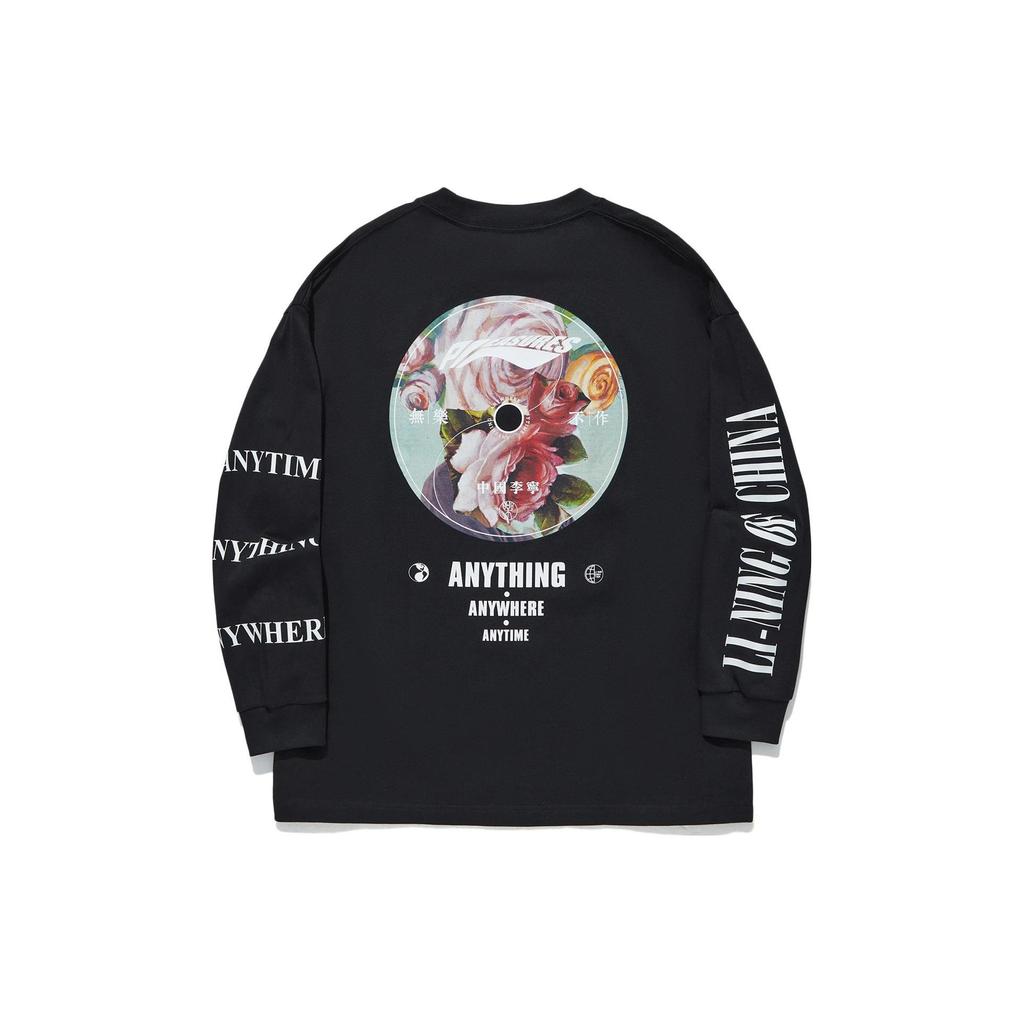 Li Ning X Pleasures Collaboration Letter Print Loose Long Sleeve T-Shirt Unisex T-Shirt Black AHST975-1