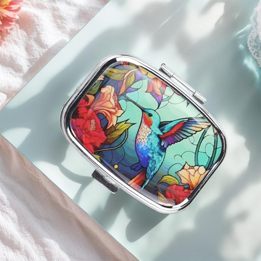 Travel Decorative Medicine Holder with 2 Compartment Portable Pill Container Metal Pill Organizer Small Pocket Purse Travel Gift