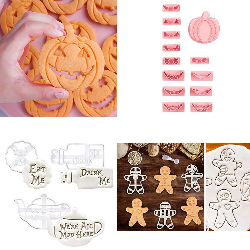 Christmas Halloween Cookie Fondant Cutter Non-Stick Pumpkin Snowflake Fireplace Stocking Shapes for Cake Decoration and Baking